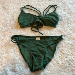 Forest Green Ribbed Strappy Bikini Set